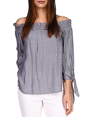 Michael Michael Kors Metallic Striped Off The Shoulder Top