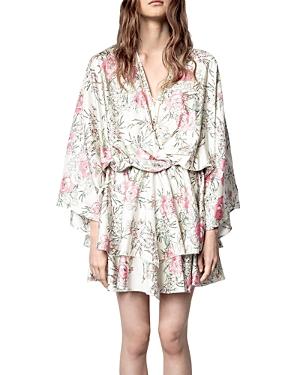 Zadig & Voltaire Rose Print Silk Ruffled Mini Dress