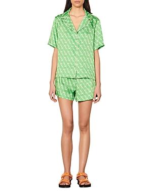 Sandro Voilier Satin Short Sleeve Button Front Shirt