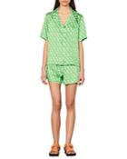 Sandro Voilier Satin Short Sleeve Button Front Shirt