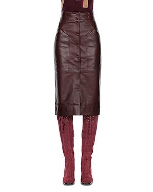 Alberta Ferretti Button Front Leather Midi Skirt