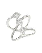 Diamond Round And Baguette Statement Ring In 14k White Gold, .50 Ct. T.w.
