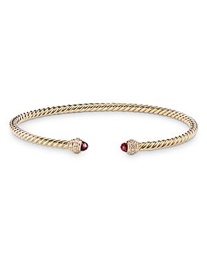 David Yurman 18k Yellow Gold Cable Spira Bracelet With Garnet & Diamonds