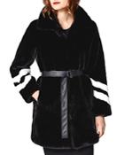 Karen Millen Striped-sleeve Faux Fur Coat