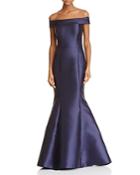 Aqua Off-the-shoulder Satin Mermaid Gown - 100% Exclusive
