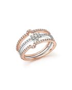 Diamond Micro Pave Stackable 3 Ring Set In 14k White And Rose Gold, .54 Ct. T.w.