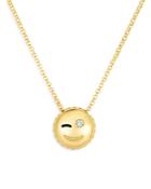 Roberto Coin 18k Yellow Gold Tiny Treasure Diamond Wink Emoji Pendant Necklace, 18