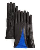 Agnelle Zipper Leather Gloves With Suede Insert