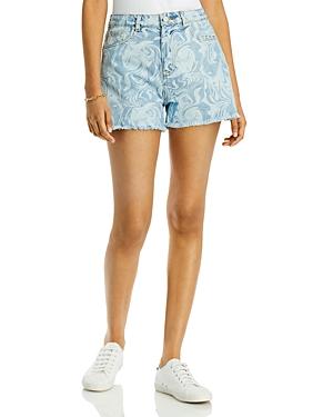 Aqua Marble Print Denim Shorts