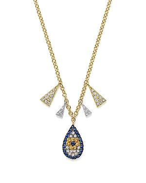 Meira T 14k White And Yellow Gold Sapphire And Diamond Evil Eye Teardrop Pendant Necklace, 18