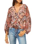 Vince Camuto Paisley Drawstring Front Blouse