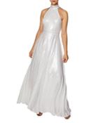 Laundry By Shelli Segal Iridescent Sleeveless Halter Gown