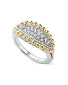 Lagos Sterling Silver And 18k Gold Caviar Beaded Ring With Diamonds