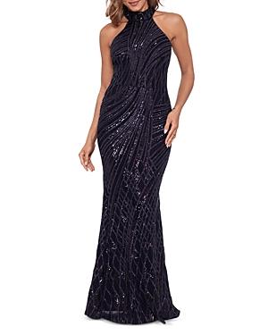 Aqua Mock Neck Sequin Gown - 100% Exclusive