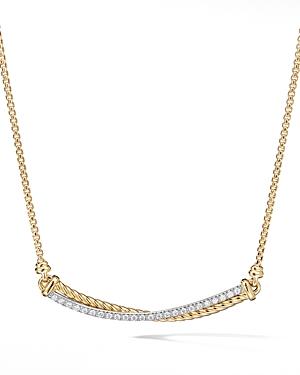 David Yurman Crossover Bar Necklace In 18k Yellow Gold With Diamonds
