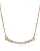 David Yurman Crossover Bar Necklace In 18k Yellow Gold With Diamonds