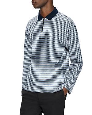 Ted Baker Beer Cotton Blend Textured Stripe Relaxed Fit Quarter Zip Polo Shirt