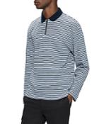 Ted Baker Beer Cotton Blend Textured Stripe Relaxed Fit Quarter Zip Polo Shirt