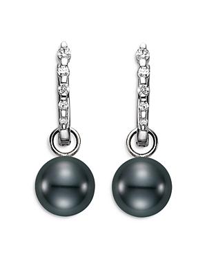 Mastoloni 18k White Gold Cultured Black Tahitian Pearl And Diamond Hoop Drop Earrings