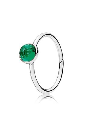 Pandora Ring - Sterling Silver & Glass May Droplet