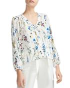 Maje Larcy Pleated Floral-print Blouse