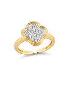 Diamond Clover Ring In Textured 14k Yellow Gold, .20 Ct. T.w.