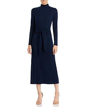 Aqua Mock Neck Tie Waist Long Sleeved Ribbed Dress - 100% Exclusive