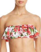 Milly Roses Print On Swim Ruffle Bandeau Bikini Top