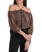 1.state Animal Print High Neck Blouse