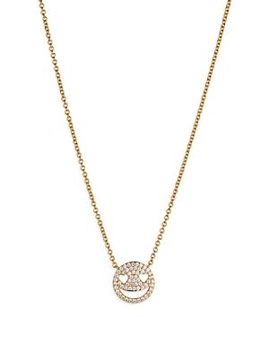 Nadri Small Fortune Pave Smiley Face Pendant Necklace In 18k Gold Plated, 16-18