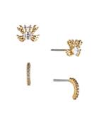 Ajoa By Nadri Vacay Cubic Zirconia Crab & Curved Bar Stud Earrings In 18k Gold Plated, Set Of 2
