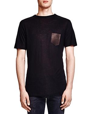 The Kooples Linen & Viscose T-shirt With Leather Pocket
