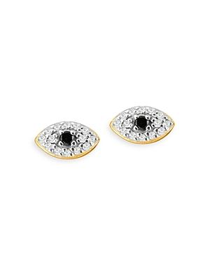 Moon & Meadow 14k White & Yellow Gold Black & White Diamond Evil Eye Stud Earrings
