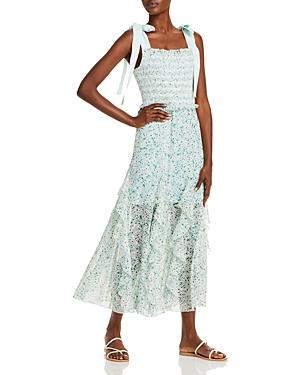 Alice And Olivia Jocelyn Smocked Eyelet Midi Dress
