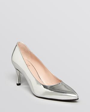 Stuart Weitzman Pointed Toe Pumps - Mimi Silver Specchio
