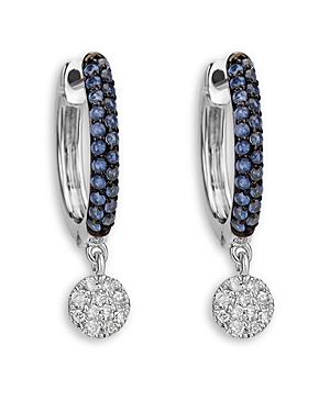 Meira T 14k White Gold Blue Sapphire & Diamond Disc Dangle Hoop Earrings
