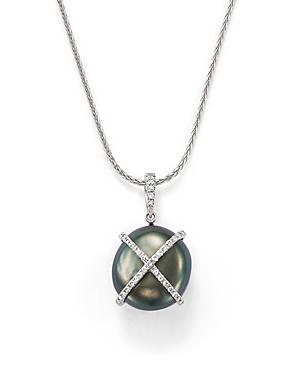 Tara Pearls 18k White Gold X & O Natural Color Baroque Tahitian Cultured Pearl And Diamond Pendant Necklace, 16
