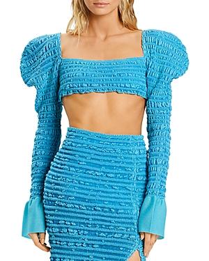 Herve Leger Puckered Puff Shoulder Crop Top