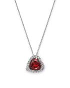 Garnet And Diamond Heart Pendant Necklace In 14k White Gold, 16