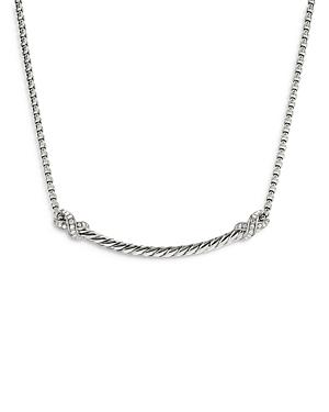 David Yurman Sterling Silver Petite X Diamond Bar Pendant Necklace, 15