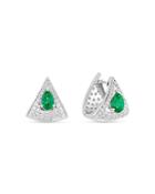 Hueb 18k White Gold Mirage Emerald & Diamond Huggie Hoop Earrings