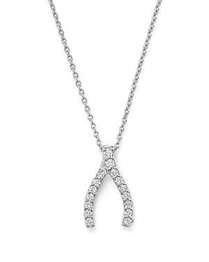 Roberto Coin 18 White Gold Wishbone Pendant Necklace With Diamonds, 16