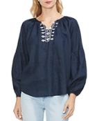 Vince Camuto Embroidered Linen Peasant Top