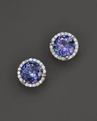 Tanzanite And Diamond Halo Stud Earrings In 14k White Gold