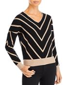 T Tahari Mitered Stripe V Neck Sweater