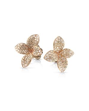Pasquale Bruni 18k Rose Gold Petit Garden White & Champagne Diamond Floral Stud Earrings