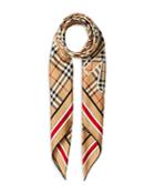Burberry Logo Print Vintage Check Silk Square Scarf