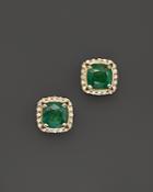 Emerald And Diamond Stud Earrings In 14k Yellow Gold - 100% Exclusive