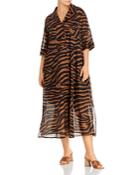 Marina Rinaldi Dorato Tiger Striped Cotton Voile Midi Shirtdress