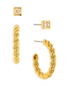Nadri Golden Cubic Zirconia Square Stud & Twisted Hoop Earrings, Set Of 2